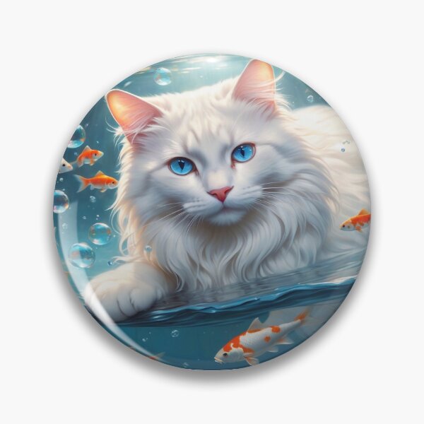 Item preview, White cat and koi fish designed and sold by M-Y-A-R-T-.