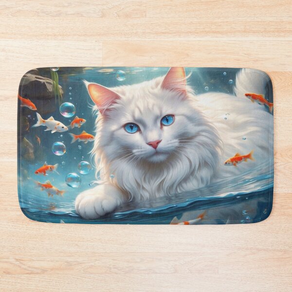 Item preview, White cat and koi fish designed and sold by M-Y-A-R-T-.