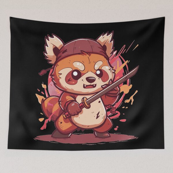 Item preview, Kawaii Samurai Red Panda with sword  designed and sold by MilkyBerryShop.