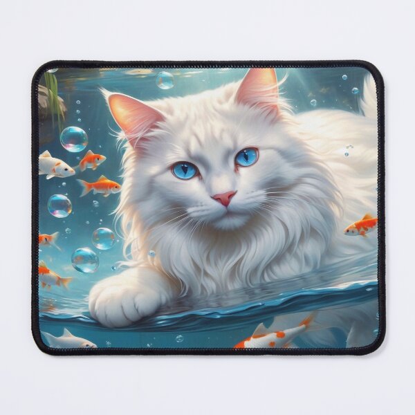Item preview, White cat and koi fish designed and sold by M-Y-A-R-T-.