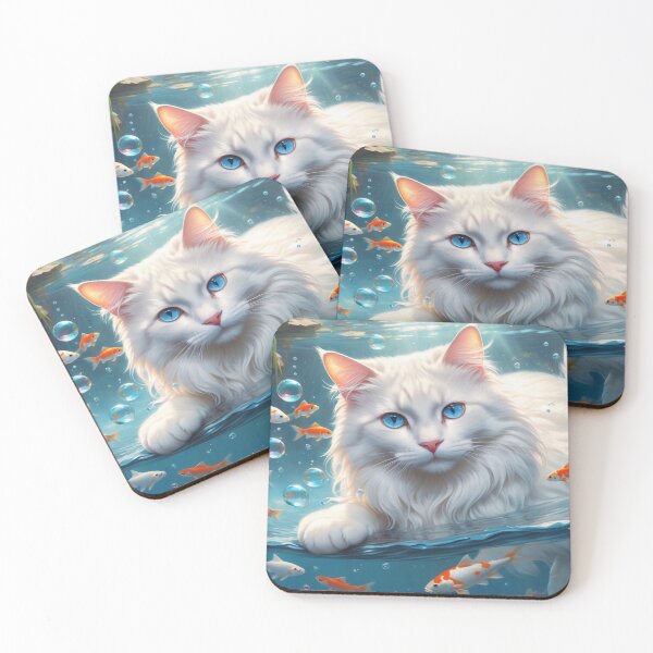Item preview, White cat and koi fish designed and sold by M-Y-A-R-T-.