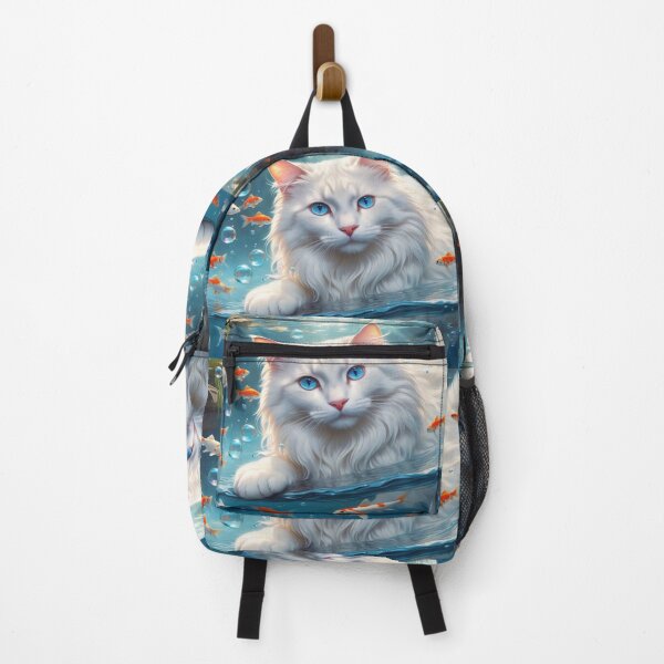 Item preview, White cat and koi fish designed and sold by M-Y-A-R-T-.