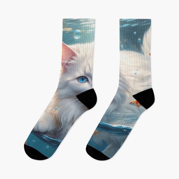 Item preview, White cat and koi fish designed and sold by M-Y-A-R-T-.