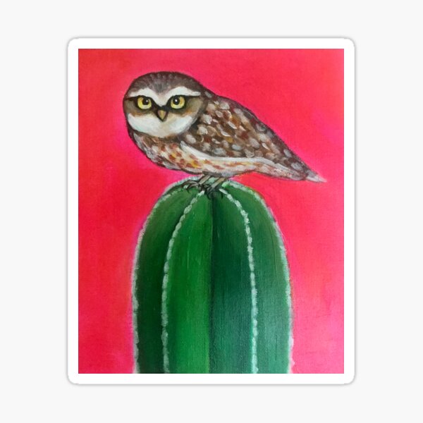Dessert owl on cactus [ nature art Sticker