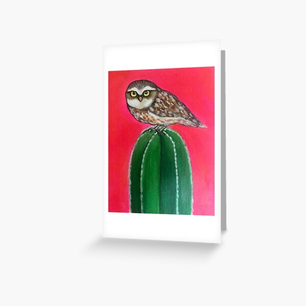 Dessert owl on cactus [ nature art Greeting Card