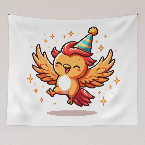Item preview, Kawaii Cheerful Phoenix With A Party Hat designed and sold by CanvasCutie.