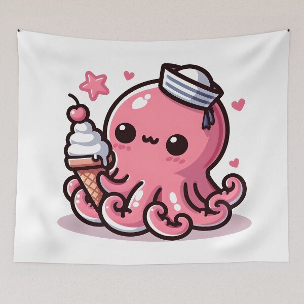 Item preview, Kawaii Blushing Kraken With A Cute Sailor Hat designed and sold by CanvasCutie.