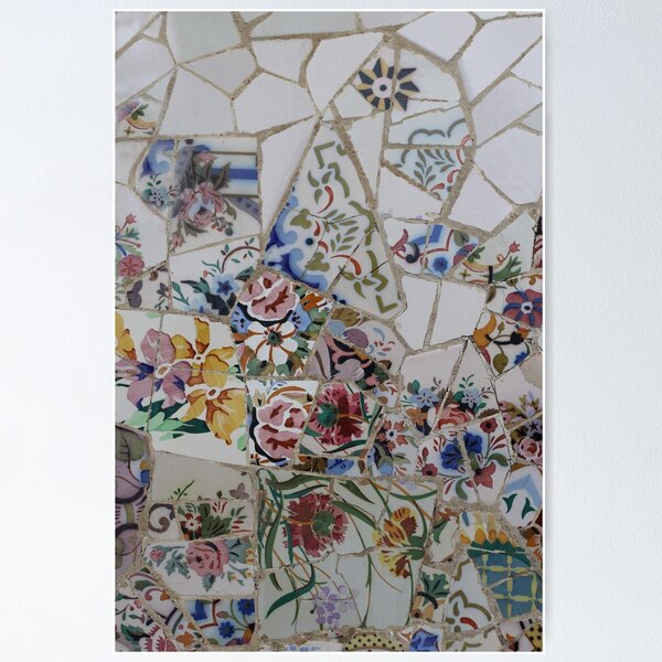 White and bright colorful floral mosaic pattern. Poster