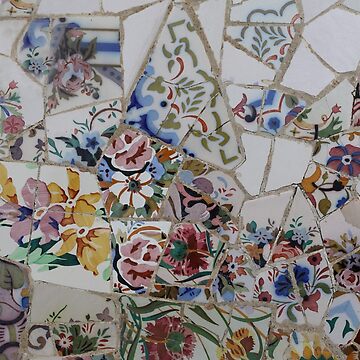 Artwork thumbnail, White and bright colorful floral mosaic pattern. by GDRDesign