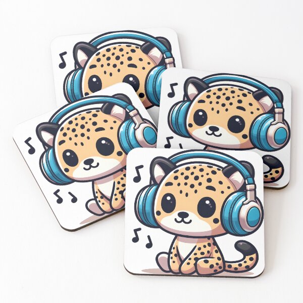 Item preview, Kawaii Cheetah Wearing Headphones Listening To Music designed and sold by CanvasCutie.