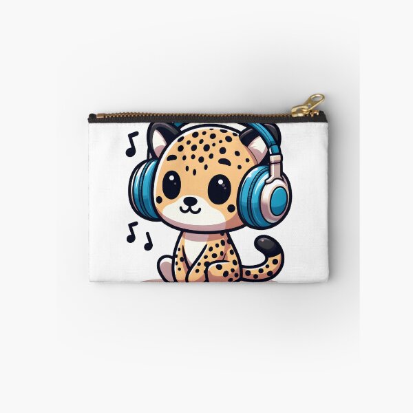 Item preview, Kawaii Cheetah Wearing Headphones Listening To Music designed and sold by CanvasCutie.
