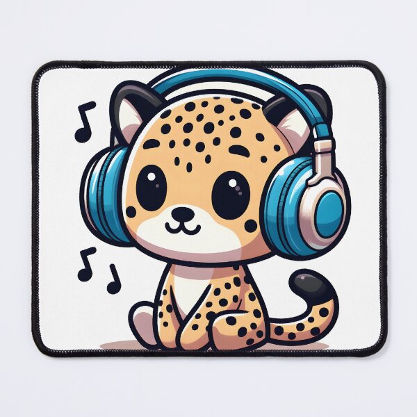 Artikelvorschau, Kawaii-Gepard mit Kopfhörern, der Musik hört entworfen und verkauft von CanvasCutie.