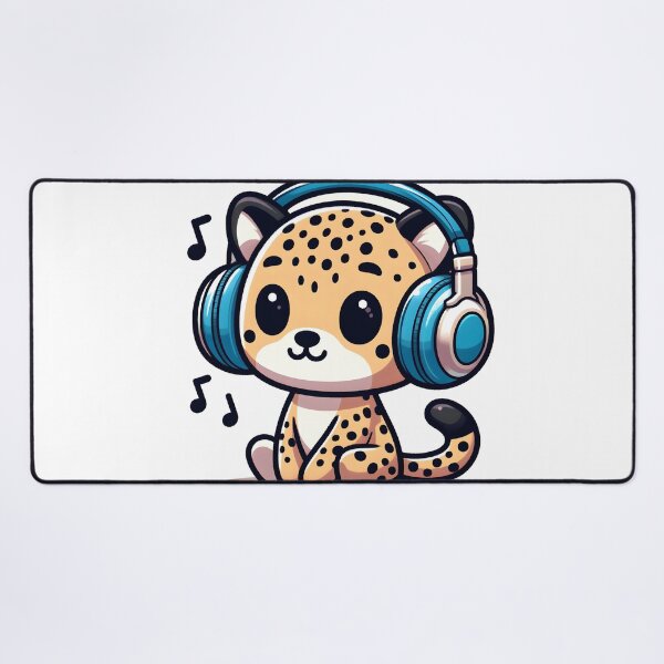 Item preview, Kawaii Cheetah Wearing Headphones Listening To Music designed and sold by CanvasCutie.