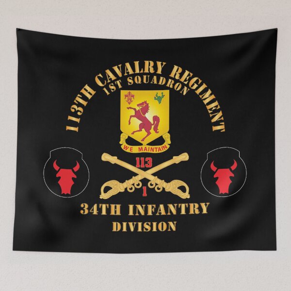 Item preview, 113th Cavalry Regiment - Cav Br - DUI - 1st Squadron w Red Regt Txt - 34th ID - SSI X 300 designed and sold by Military Insignia Products.