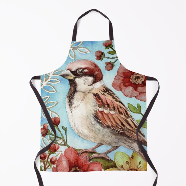 Item preview, Sparrow on a branch with flowers watercolor painting. designed and sold by NadyaSaen.