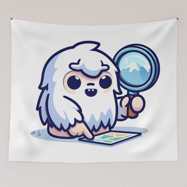Item preview, Kawaii Yeti Tracker Holding Magnifying Glass designed and sold by CanvasCutie.