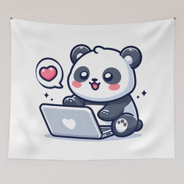 Item preview, Kawaii Panda With Laptop designed and sold by CanvasCutie.