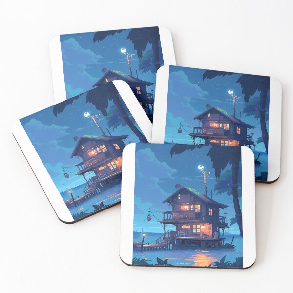 Item preview, Cozy Beach house, night scene (4) - Pixel art designed and sold by octoboobs.