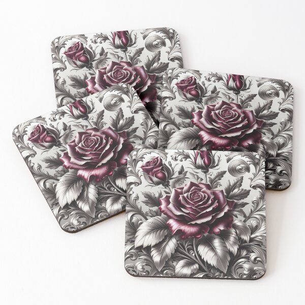 Item preview, Burgundy & Silver Damask Roses designed and sold by DesignsByPrnces.