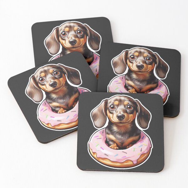 Artikelvorschau, süßer Dackel mit großem Donut entworfen und verkauft von JaiStudio.