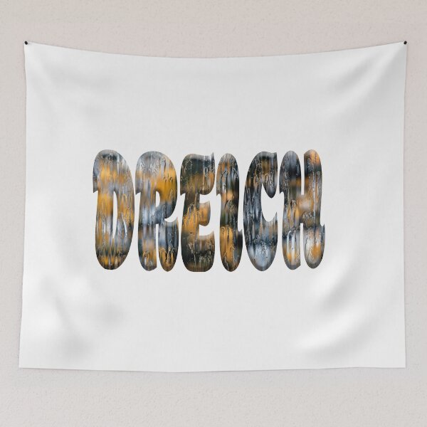 Item preview, The word dreich with an overlay of a photo of water droplets on a window.  designed and sold by funkyworm.