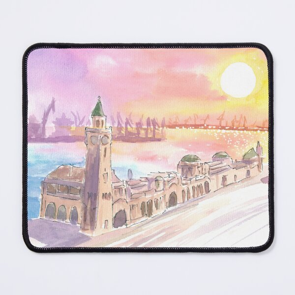 Item preview, St. Pauli Piers in Hamburg at Sunset over Docks designed and sold by artshop77.