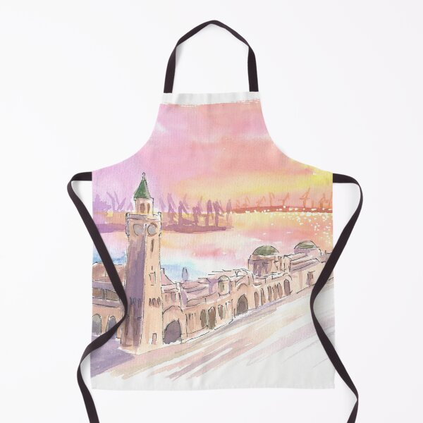 Item preview, St. Pauli Piers in Hamburg at Sunset over Docks designed and sold by artshop77.
