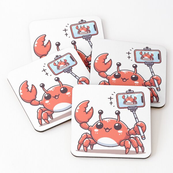 Aperçu de l'œuvre Kawaii Crab : un smartphone et une perche à selfie créée et vendue par CanvasCutie.