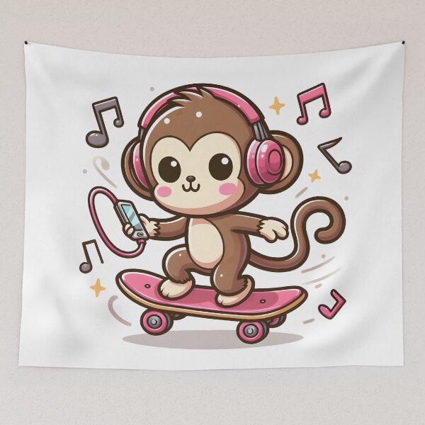 Item preview, Kawaii Monkey With Headphones designed and sold by CanvasCutie.