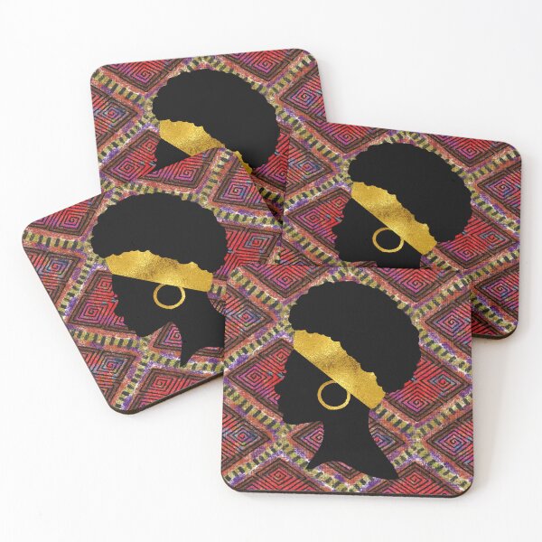 Item preview, Black Woman Silhouette Gold Headwrap Mud Cloth I designed and sold by CheriesArt.