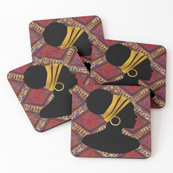 Item preview, Black Woman Silhouette Gold Headwrap Mud Cloth II designed and sold by CheriesArt.