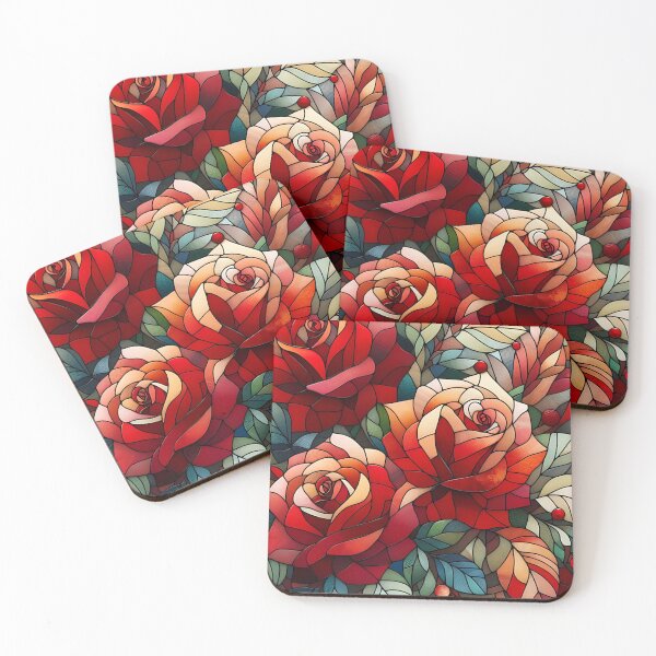 Item preview, Red Rose Flowers Design Stained Glass designed and sold by NebulaGifts.