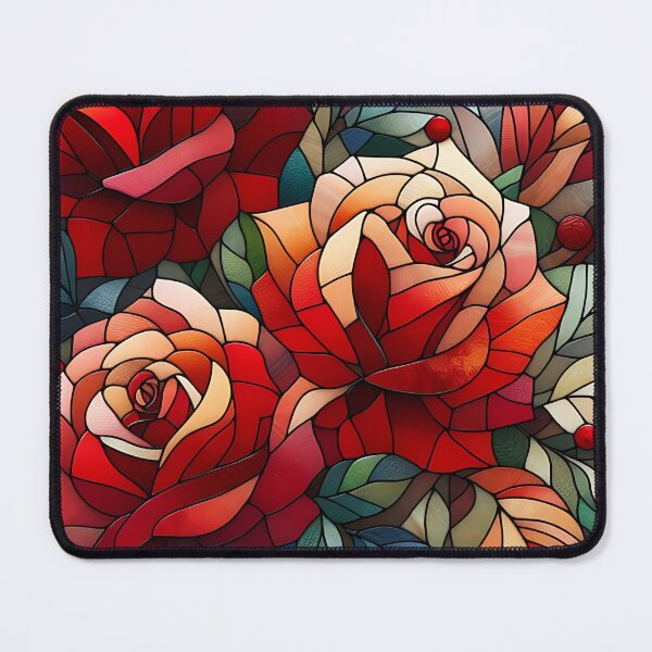 Item preview, Red Rose Flowers Design Stained Glass designed and sold by NebulaGifts.