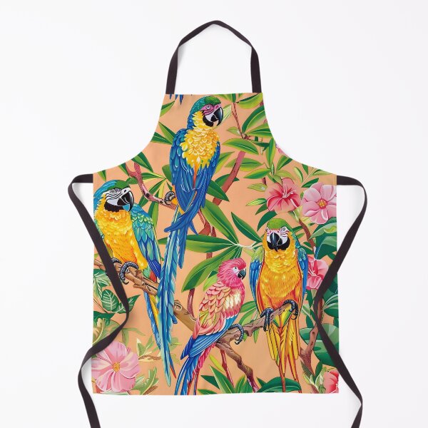 Item preview, Macaw parrots and pink clematis on orange designed and sold by SophieClimaArt.