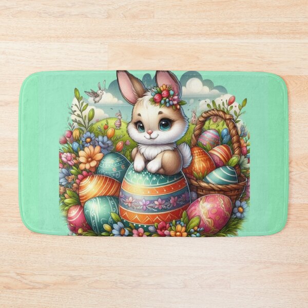 Item preview, Happy Easter, sweet bunny on colorful Easter eggs in flower baskets designed and sold by JaroDesign2023.