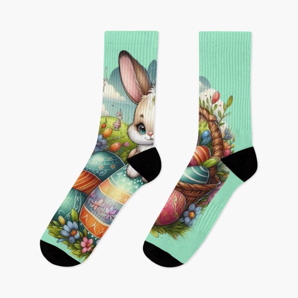 Item preview, Happy Easter, sweet bunny on colorful Easter eggs in flower baskets designed and sold by JaroDesign2023.