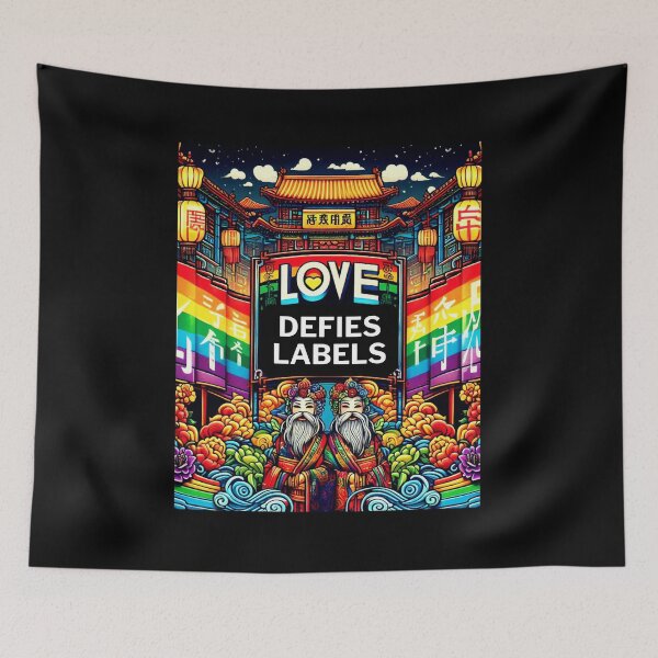 Item preview, LGBTQ Pride Asia Love defies labels. LGBTQ Gay Pride Graphic Design designed and sold by ItsAKinkThing.