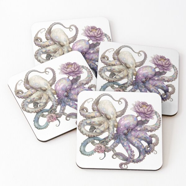 Item preview, Two octopuses in lilies. Lilac color Kawaii Octopus. designed and sold by Anastasiia Yurevych.