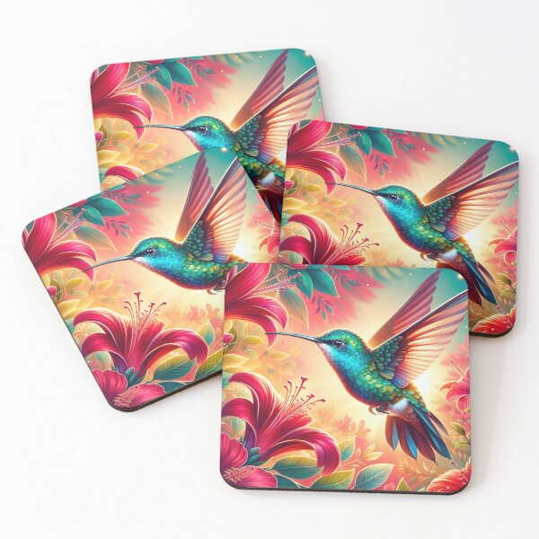 Item preview, hummingbird in red flowers digital art style designed and sold by caroldarlene.