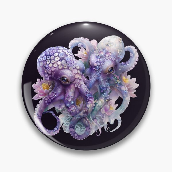 Item preview,  Beach Animal. Two octopuses in lilies. Lilac color Kawaii Octopus. designed and sold by Anastasiia Yurevych.