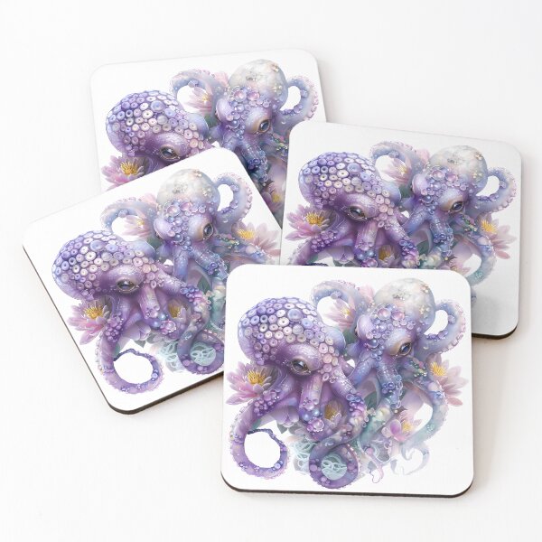 Item preview,  Beach Animal. Two octopuses in lilies. Lilac color Kawaii Octopus. designed and sold by Anastasiia Yurevych.