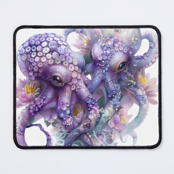 Item preview, Beach Animal. Two octopuses in lilies. Lilac color Kawaii Octopus. designed and sold by Anastasiia Yurevych.
