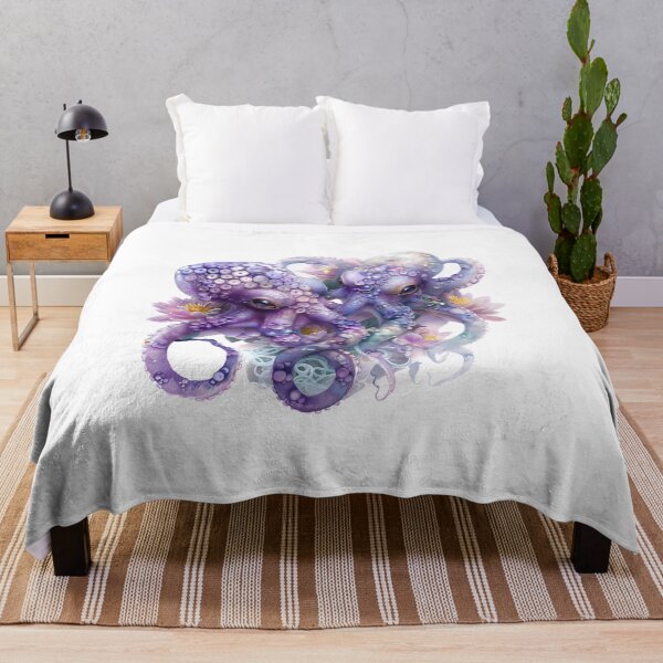 Item preview,  Beach Animal. Two octopuses in lilies. Lilac color Kawaii Octopus. designed and sold by Anastasiia Yurevych.