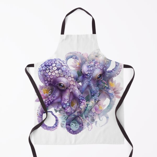 Item preview, Beach Animal. Two octopuses in lilies. Lilac color Kawaii Octopus. designed and sold by Anastasiia Yurevych.