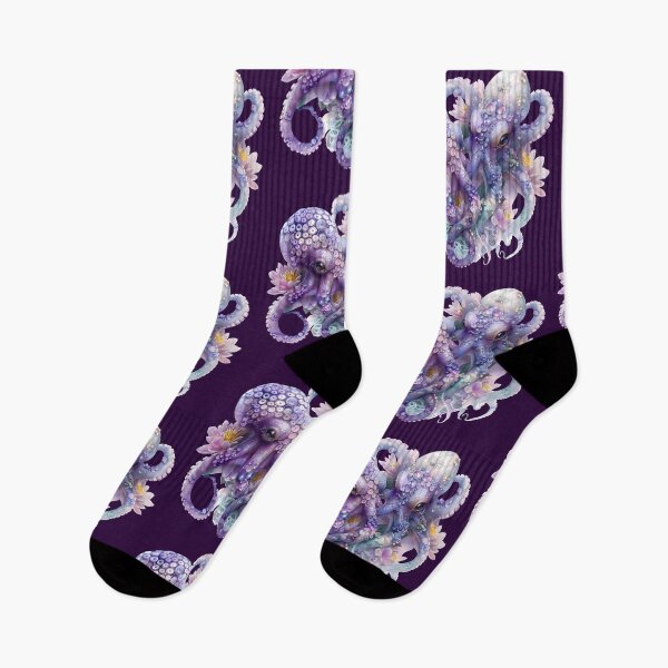 Item preview,  Beach Animal. Two octopuses in lilies. Lilac color Kawaii Octopus. designed and sold by Anastasiia Yurevych.
