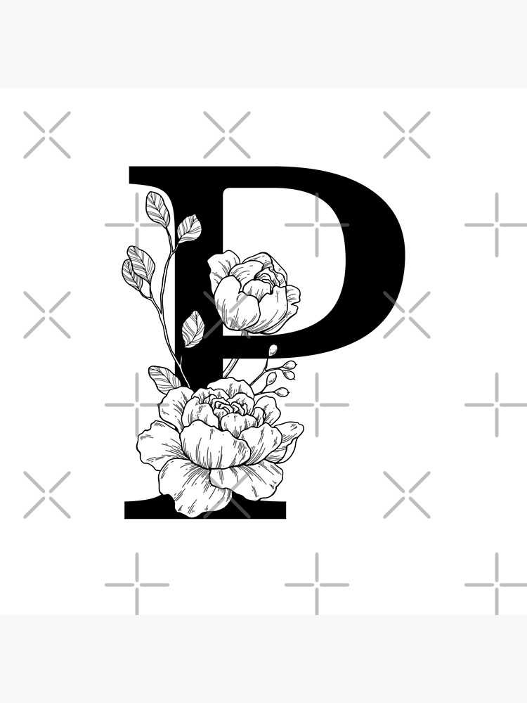 P Botanical Monogram. Detailed Peony Drawing