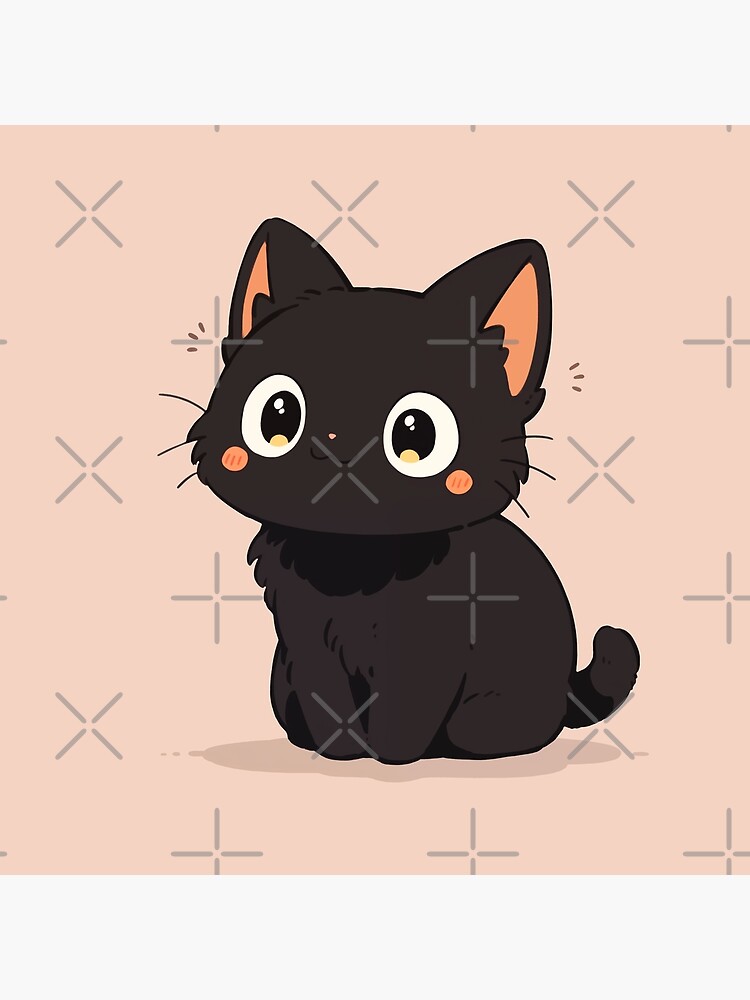 Nice Black Cat Cute Kawaii Happy Black Anime Cat Smiling Kitten