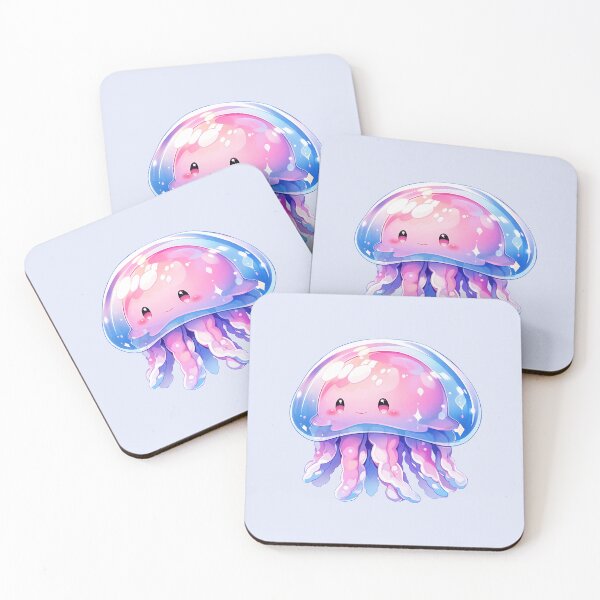 Item preview, Cute Kawaii Happy Jellyfish in Pink and Purple Pastel designed and sold by CozyKawaiiArt.