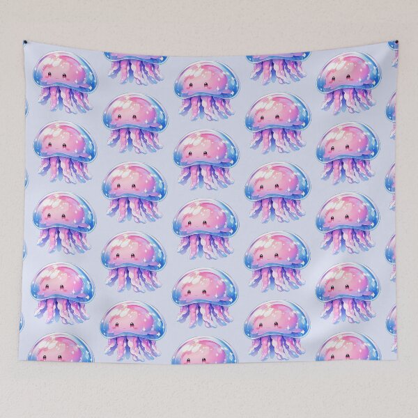 Item preview, Cute Kawaii Happy Jellyfish in Pink and Purple Pastel designed and sold by CozyKawaiiArt.