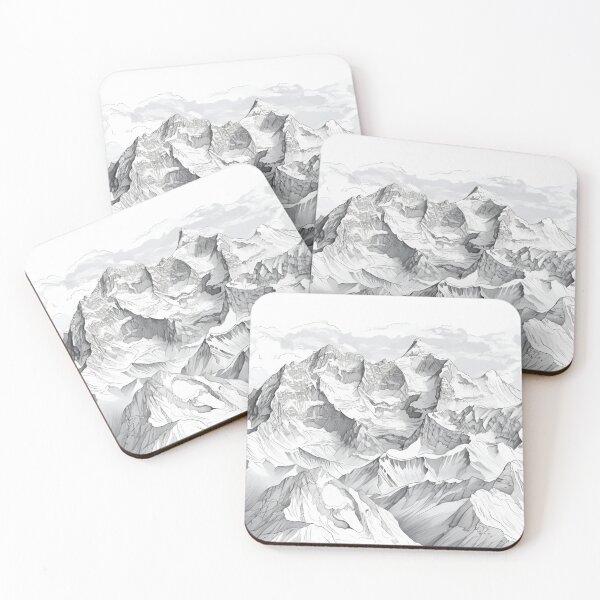 Item preview, Snowy Mountains Drawing designed and sold by NicolasGlowArt.
